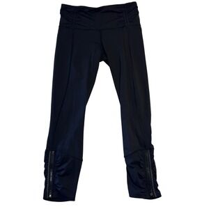 Lululemon Black Ruched Zipper Cropped Athletic Leggings Women's Size 6